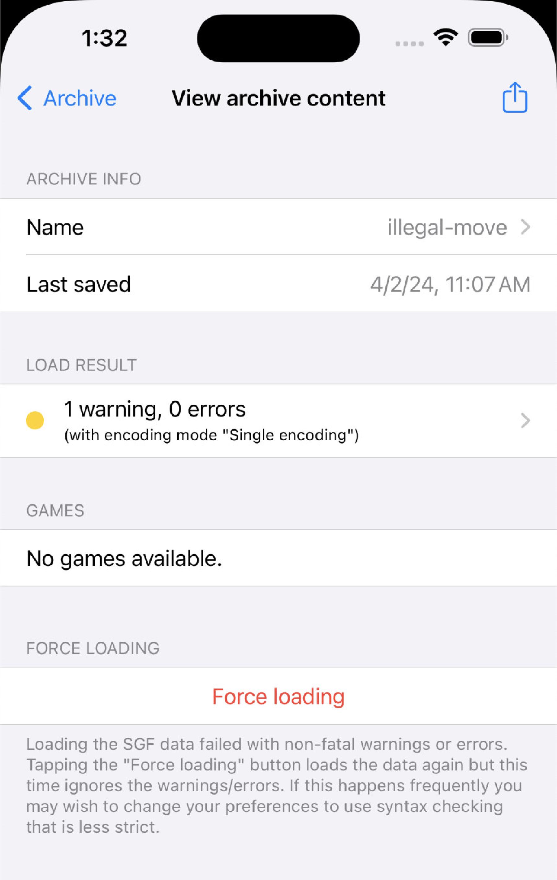 Force loading an SGF file
