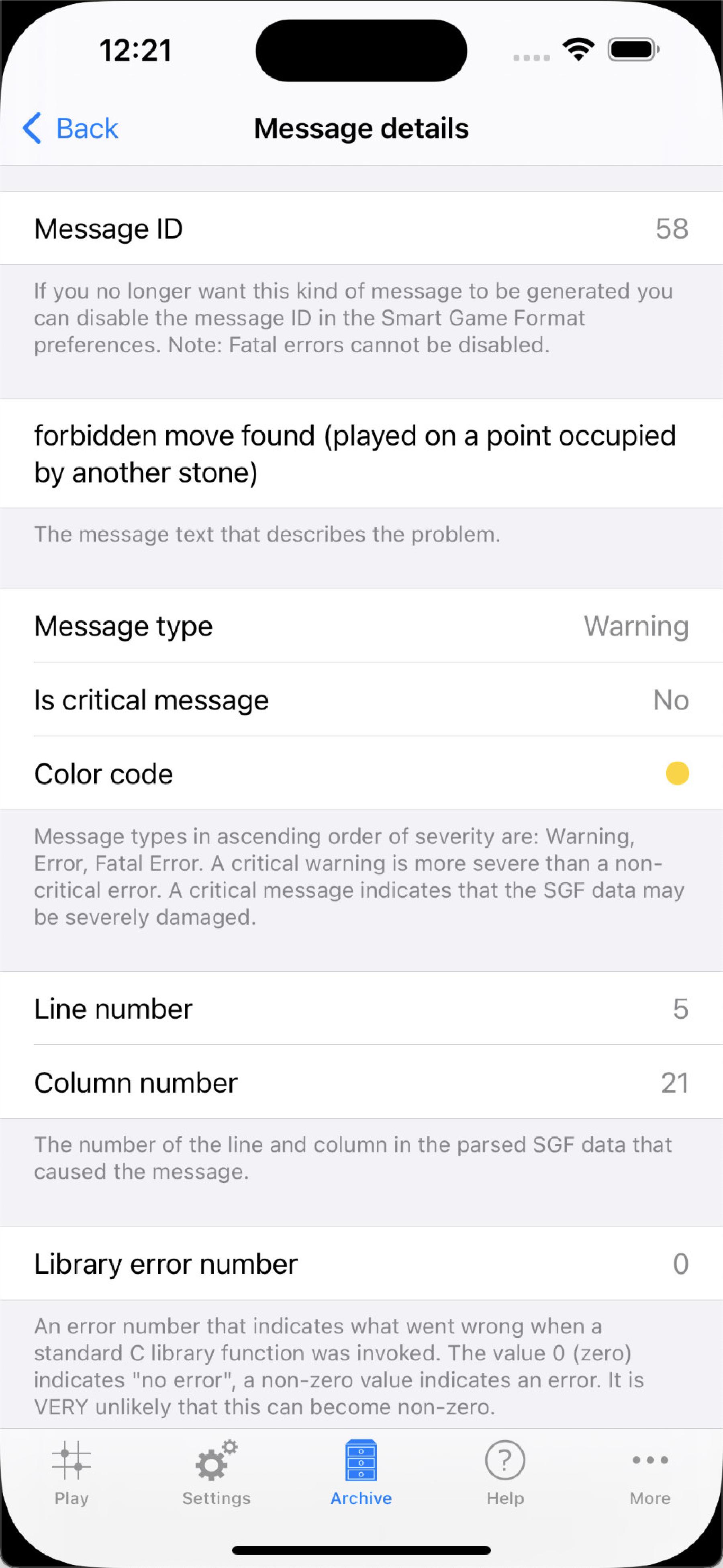 Message details, showing low-level message data